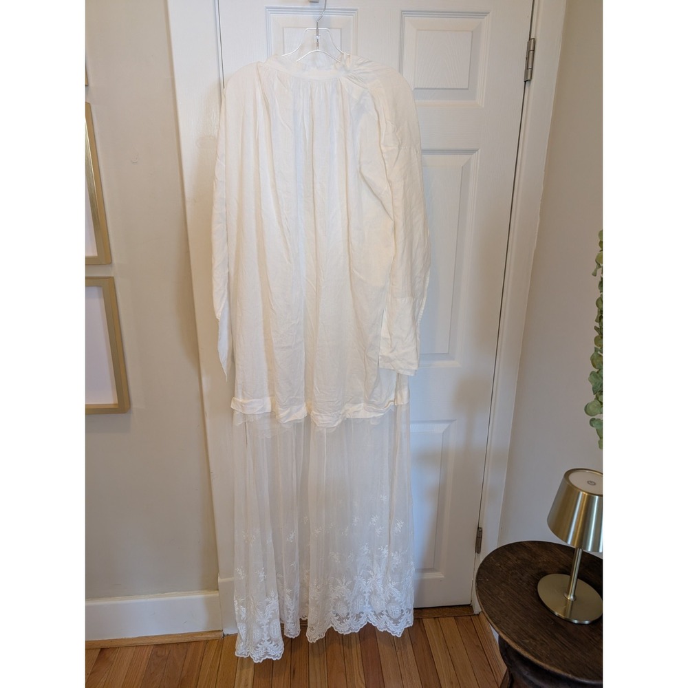 VTG Antique Traditional Catholic Clergy Alb Vestment White Linen IHS Lace M/L